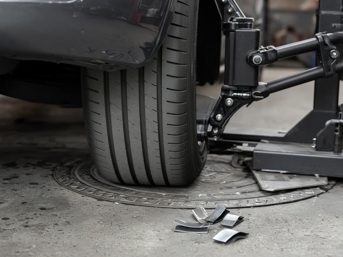 Technician balancing a wheel on the machine at Tikva Tyre Ltd